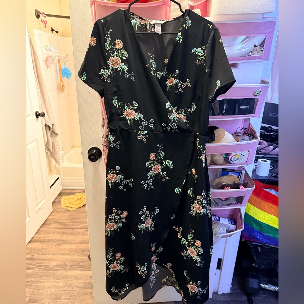 H&M Floral Black Wrap Dress